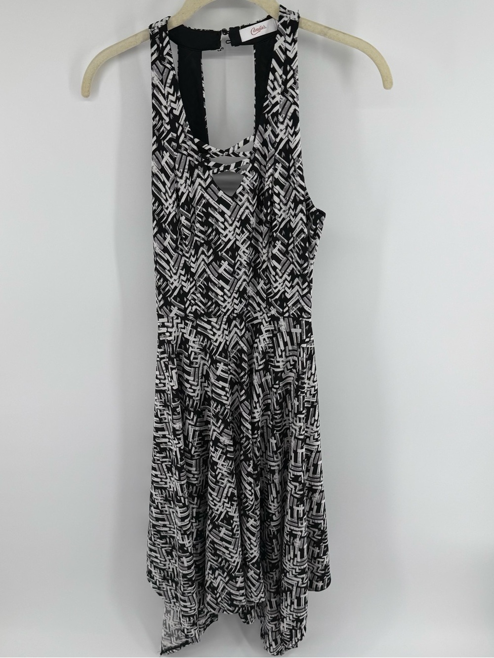 Candie's Black‎ and White Geometric Handkerchief Midi Dress